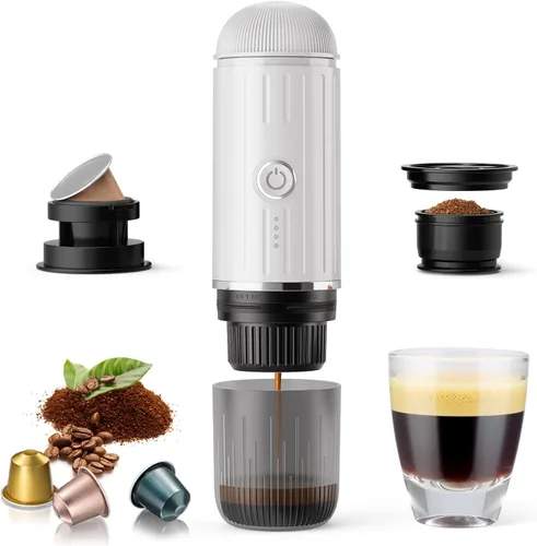 Cafetera eléctrica portátil para café molido y cápsulas NS, tecnología de autocalentamiento rápido con USB-C, perfecta para RV, senderismo, camping,