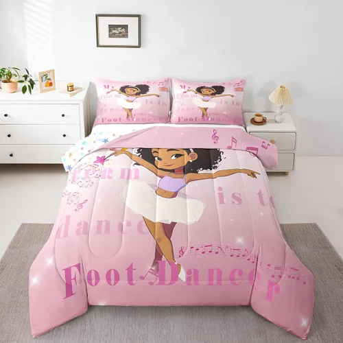 Miniatura 88 de Erosebridal Juego de ropa de cama de princesa de ballet, tamaño Queen, juego de edredón de 3 piezas para niñas bailarinas de ballet, lindo juego