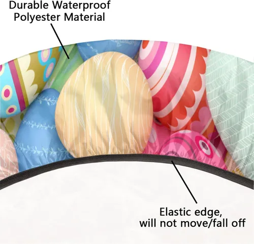 Miniatura 5 de Mantel redondo con diseño de huevos coloridos de Pascua, con borde elástico, impermeable, lavable, para cocina, fiestas, bodas, interiores