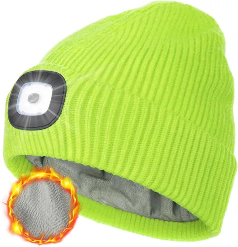 Miniatura 13 de MELASA Gorro de invierno con forro polar LED, recargable por USB, gorro cálido con luz integrada, regalos para hombres, papá, esposo, él