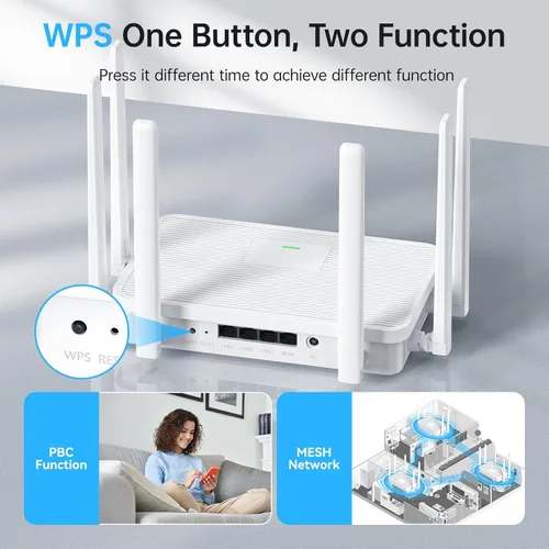 Miniatura 6 de UeeVii WR3000K WiFi6 AX3000 Router WiFi, doble banda 6 antenas router inalámbrico, adecuado para puente inalámbrico y AP, WPS y malla de un solo