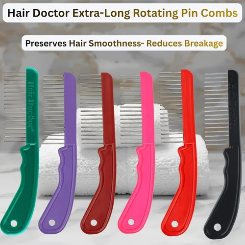 Miniatura 8 de The Hair Doctor - Peine de pelo extra largo de 1 1/4 pulgadas con dientes giratorios suaves y sedosos para evitar daños en el cabello (rojo hermoso)