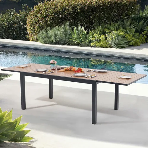 Miniatura 8 de Soleil Jardin Mesa de Comedor Extensible de Aluminio para Patio, 63" - 105", Mesa Rectangular Ajustable para Interiores y Exteriores con Superficie