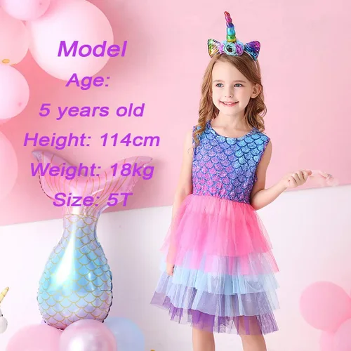 Miniatura 2 de VIKITA Vestidos de verano para niñas pequeñas, ropa de manga corta, vestidos de tutú de fiesta para niñas pequeñas, 2-8 años