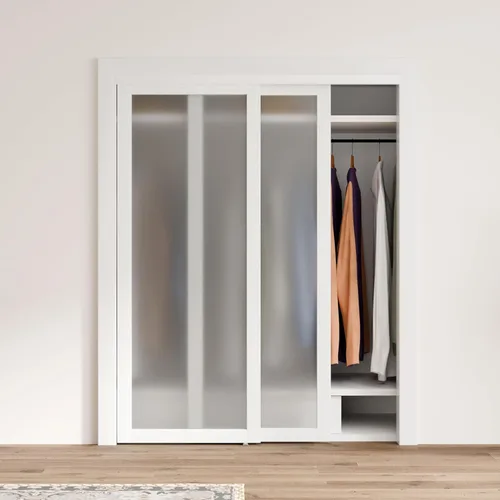Miniatura 20 de Puerta corredera de armario, puerta corredera de diseño Doble-K, 60"×80" (doble 30"), herrajes incluidos, panel preperforado necesita ensamblar