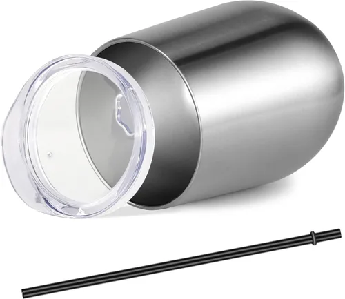 Miniatura 5 de VEGOND Vasos de Vino a Granel Paquete de 12, Vaso de Vino sin Tallo de Acero Inoxidable de 12oz con Tapas y Pajitas, Vaso Tumbler de Doble Pared