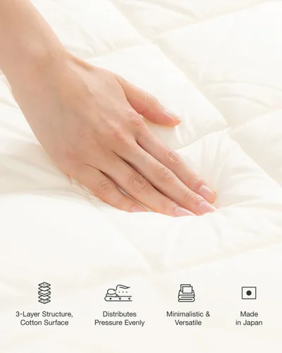 Miniatura 4 de FULI Futón japonés, sofá cama plegable y portátil para el suelo, colchón enrollable, shikibuton, fabricado en Japón (blanco, tamaño matrimonial)