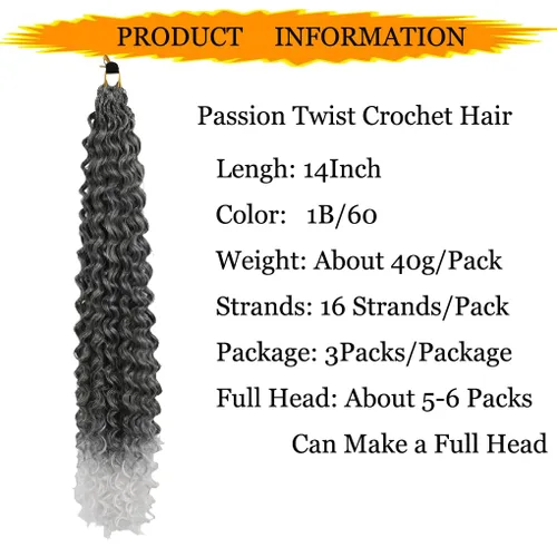Miniatura 4 de 3 trenzas de ganchillo Passion Twist, cabello sintético preseparado para trenzar de 14 pulgadas, 3 paquetes de cabello trenzado pretrenzado