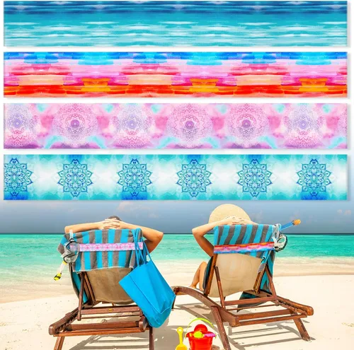 Miniatura 22 de Boao 4 paquetes de bandas de toalla para silla de playa, esenciales para piscina y crucero, elásticas y resistentes al viento, clips para toallas