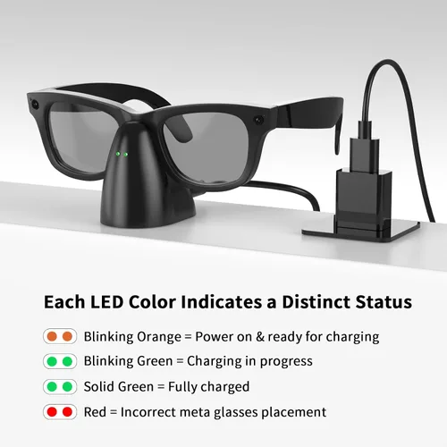 Miniatura 3 de Soporte de carga compatible con gafas inteligentes RayBan Meta, base de carga portátil para Wayfarer, Headliner y Skyler Gen 1 con cable USB-C de 59