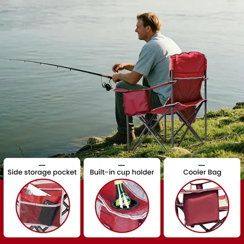 Miniatura 5 de Silla de campamento de gran tamaño, capacidad de 500 libras para personas grandes y altas, silla plegable acolchada extra ancha para personas