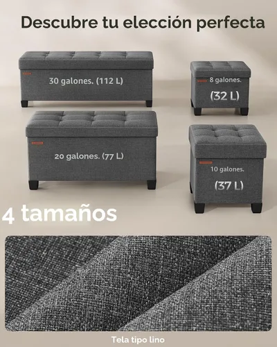 Miniatura 6 de SONGMICS Banco otomano de almacenamiento, reposapiés plegable con patas, 15 x 43 x 15.7 pulgadas, banco de extremo de cama, baúl de almacenamiento