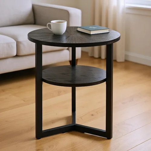 LEEMTORIG Mesa auxiliar redonda, mesa auxiliar de 2 niveles con patas de metal, moderna mesa de noche para sala de estar, dormitorio, oficina,
