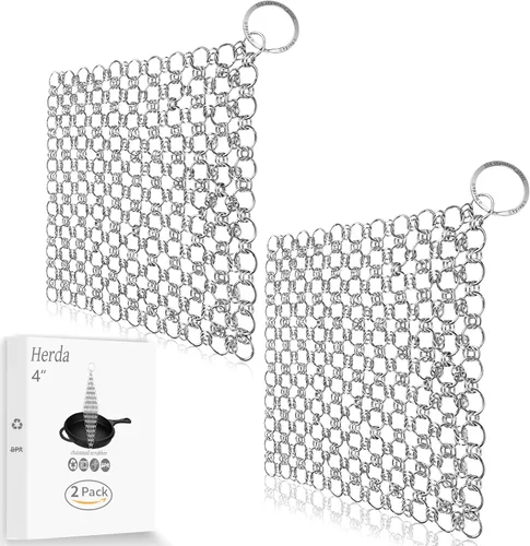 Paquete de 2 limpiadores de hierro fundido de 4 pulgadas, cepillo de limpieza de sartén de hierro fundido 316, herramienta de limpieza de metal para