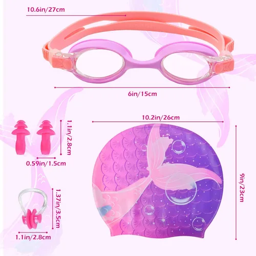 Miniatura 4 de Gorros de natación para niñas, gorro de natación de silicona para niños pequeños, gorros de natación duraderos y cómodos para niñas Sirena púrpura