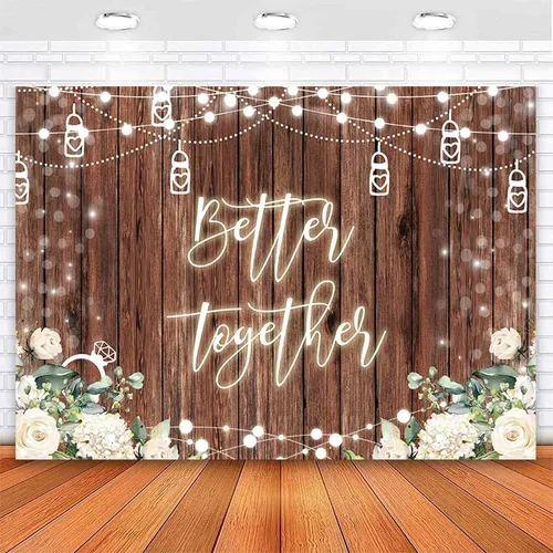 Miniatura 4 de Sensfun Better Together - Telón de fondo para despedida de soltera, boda, flores blancas de madera rústica, decoración de fiesta de compromiso