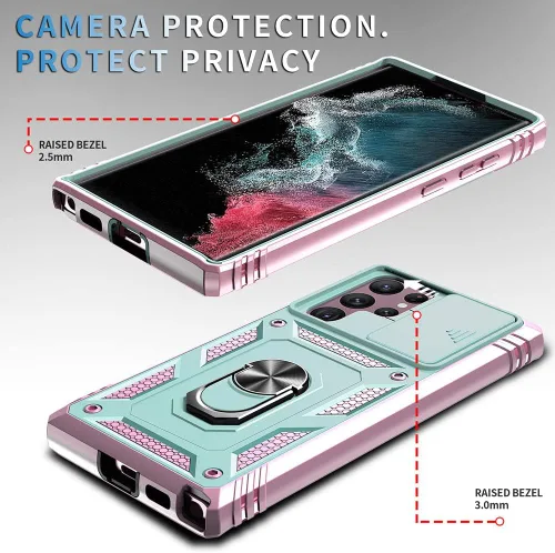 Miniatura 3 de Funda para Samsung Galaxy S22 Ultra, compatible con Samsung S22 Ultra Stand, funda protectora de cámara deslizante para Galaxy S22 Ultra, verde