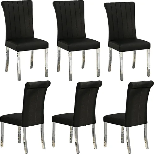 Miniatura 30 de Asday Juego de 2 sillas de comedor negras y plateadas, modernas sillas de comedor tapizadas de piel sintética con respaldo alto y patas cromadas