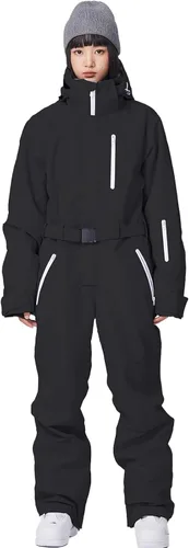 Miniatura 15 de ALSOGO Traje de esquí de una pieza para mujer, overol impermeable con aislamiento para nieve, con cinturón desmontable para deportes de nieve