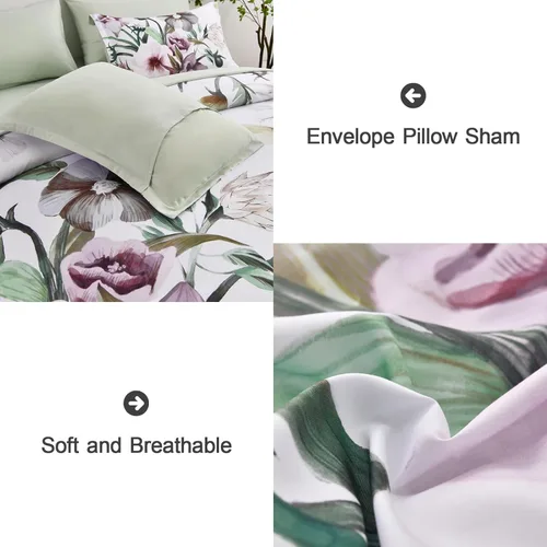 Miniatura 5 de Luxudecor Juego de edredón floral tamaño King de 7 piezas, cama de flores verdes en una bolsa, elegante edredón floral con juego de sábanas, juego