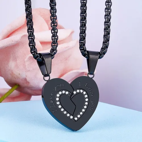 Miniatura 7 de Wolentty Pareja para él y ella collares de corazón roto colgantes con incrustaciones de piedra de circonio regalo de joyería para el día de San