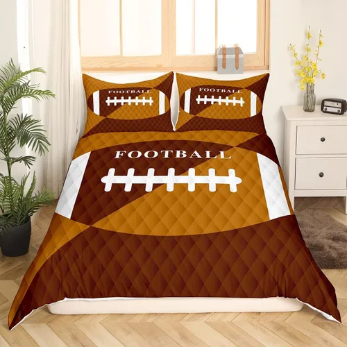 Miniatura 2 de Feelyou Juego de ropa de cama de fútbol, funda de edredón marrón para niños y niñas, juego de pelota de fútbol, juego de competición deportiva