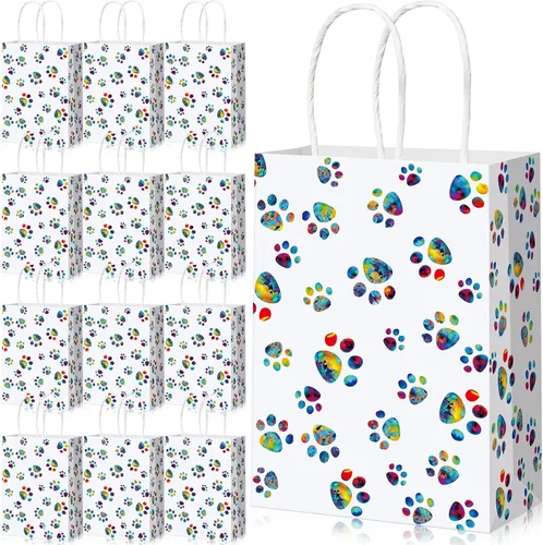 Miniatura 14 de Blulu 20 piezas bolsas de regalo con forma de pata de cachorro con asas de papel trenzado, bolsas de papel para regalo de golosinas para mascotas