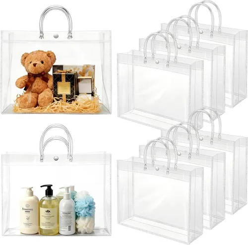 Miniatura 21 de BadenBach 16 bolsas de regalo transparentes con asas, 9.8 x 9.8 x 3.5 pulgadas, bolsa de plástico transparente para fiesta, bolsa de regalo