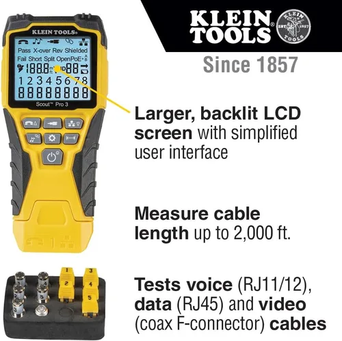 Miniatura 7 de Klein Tools Kit de probador de cables VDV501-851 y crimpadora modular de trinquete VDV226-110, pelacables, cortador de cables, para conectores