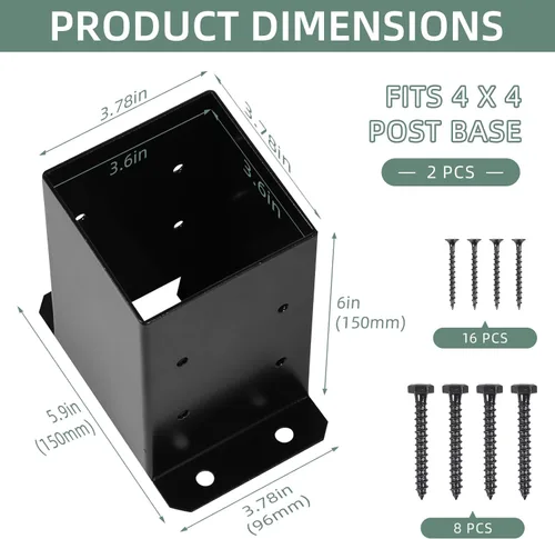 Miniatura 2 de Base de poste de 4 x 4 pulgadas, 2 piezas, soporte de base de anclaje, base de poste de cubierta para barandilla de pérgola y buzón