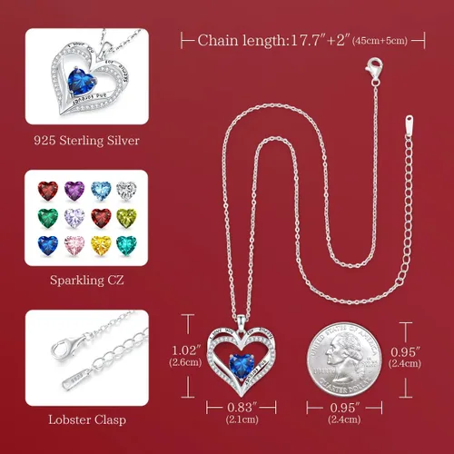 Miniatura 101 de CDE Collares de piedra natal para mujer, plata de ley 925, collar con colgante de corazón para siempre, Navidad, cumpleaños, aniversario, día de San