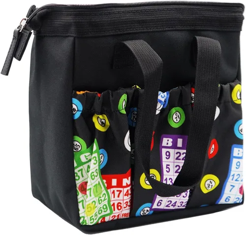 Miniatura 5 de Yuanhe Bingo Dauber Tote Bag - Bolsa de 6 bolsillos con patrón de bingo, Negro -, Bolso Rojo