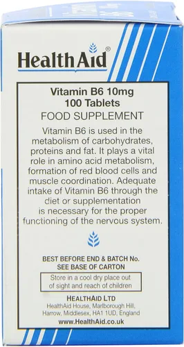Miniatura 2 de Health Aid Vitamina B6 (Piridoxina HCl) 10 mg 100 Tabletas