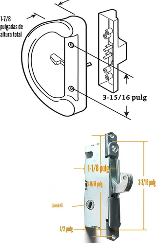 Miniatura 2 de Juego de manijas para puerta corrediza de patio con cilindro de llave y cerradura de mortaja, juego completo de cerradura de manija de repuesto que