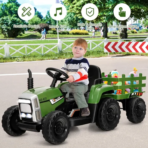 Miniatura 7 de Costzon Tractor de paseo con remolque desmontable, vehículos eléctricos para niños con cargador de tierra de cambio de 3 marchas, diseño inalámbrico