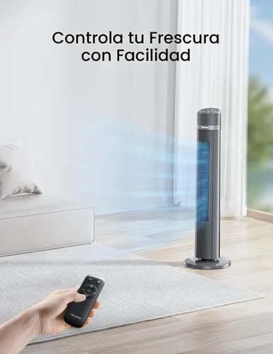 Miniatura 7 de PELONIS Ventilador de torre sin aspas de 40 pulgadas para dormitorio, ventilador de pie con control remoto, 26 pies/s, oscilación de 90°, 3 ajustes