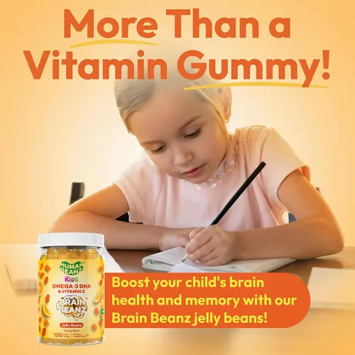 Miniatura 5 de Human Beanz Gomitas veganas Omega 3 para niños, gomitas con DHA y vitamina C, apoyo cerebral e inmunológico para niños, Explosión de cítricos, 120