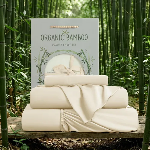 SONORO KATE Sábanas de bambú 100 % viscosa orgánica derivada de sábanas transpirables y refrescantes para personas que duermen con calor, sábanas