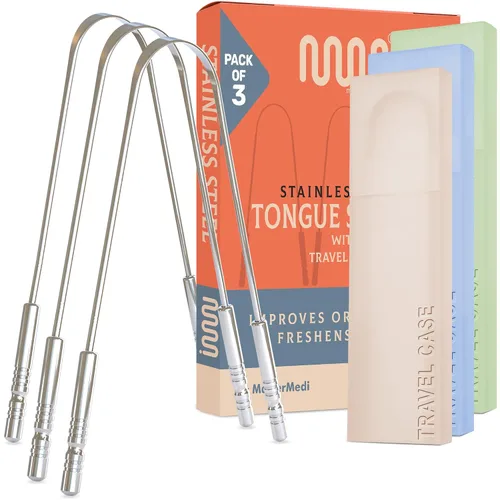 Miniatura 12 de MasterMedi Raspador de lengua negro con estuches (forma de cuchara, paquete de 2), limpiador de lengua para tratamiento del mal aliento, raspador