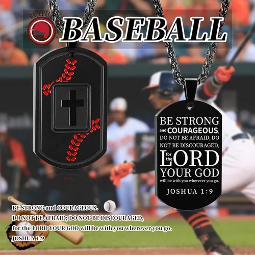 Miniatura 4 de Collar de cruz con versículo bíblico de béisbol, acero inoxidable, dije de cruz en tono negro/dorado/plateado, regalos religiosos, joyería deportiva