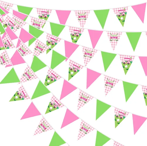 Miniatura 15 de Banderín amarillo y verde de 32 pies con banderines de tela de girasol, mariposa, triangular, guirnalda para decoración de fiesta de primavera
