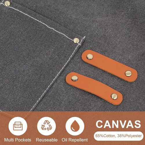 Miniatura 5 de Delantal de herramientas multifuncional para hombre, delantal de lona con múltiples bolsillos, soldadura, delantal de trabajo de carpintería, Gris