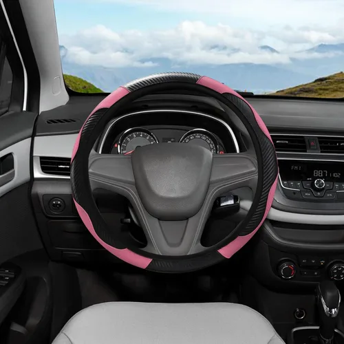 Miniatura 5 de Funda de volante de automóvil, funda de volante de carbono de 15 pulgadas, accesorios de volante antideslizantes transpirables para hombres