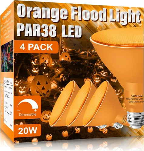 Gonhom PAR38 - Luces de inundación para exteriores, bombillas LED regulables, 20 W (equivalente a 200 W), base E26, porche al aire libre, Naranja
