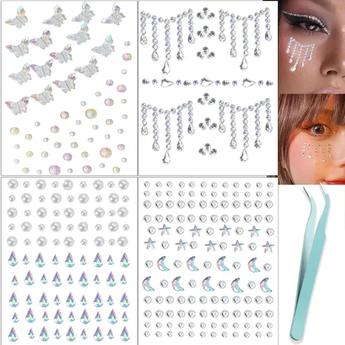 NOOEPC Gemas Faciales Gemas para el Cabello, Joyas Faciales Autoadhesivas Joyas para Ojos Diamantes de Imitación Gemas Faciales DIY Adheribles,