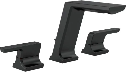 Delta Pivotal - Grifo de baño negro mate de 3 agujeros, 8 pulgadas, grifo de lavabo de baño extendido para tocador, drenaje de metal Push-Pop, negro