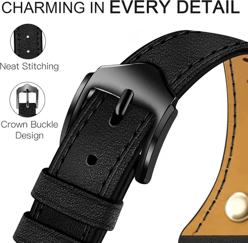 Miniatura 5 de JR.DM Correas de cuero delgadas compatibles con Apple Watch Band 1.496 in 1.575 in 1.614 in 1.654 in 1.732 in 1.772 in 1.811 in 1.929 in, correa