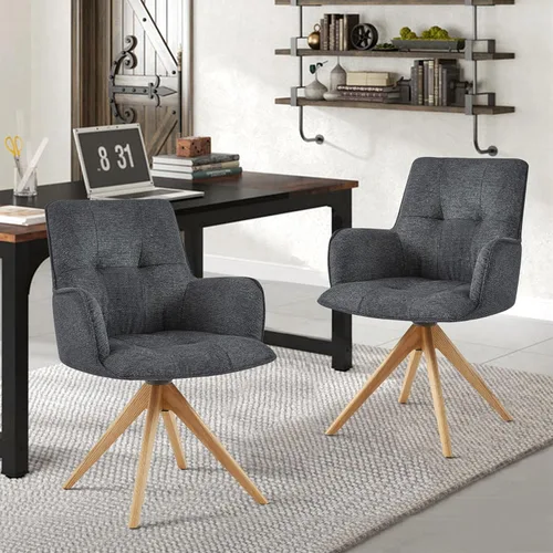 Miniatura 25 de Art Leon Silla de escritorio giratoria – Silla de oficina tapizada de piel sintética sin ruedas, sillón moderno de mediados de siglo con patas