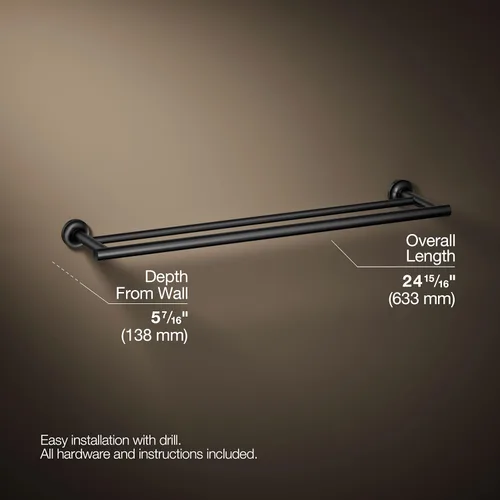 Miniatura 4 de Kohler 14375-BL Purist® - Toallero doble de 24 pulgadas, negro mate