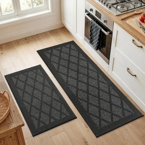 Miniatura 16 de COSY HOMEER Tapetes de cocina, 2 alfombras de cocina antideslizantes, lavables, absorbentes, para suelo de cocina, 100% polipropileno, alfombra